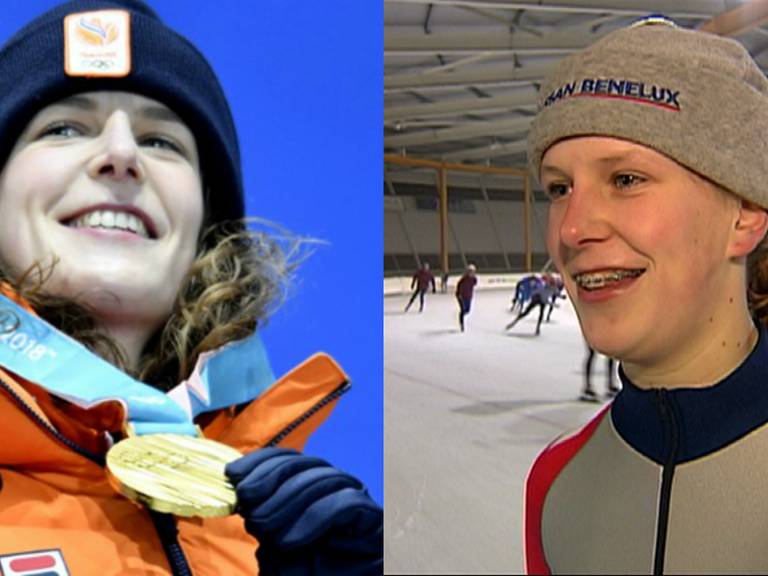 Ireen Wüst na olympisch succes (links) en als 16-jarig talent (rechts). (Foto: VI Images/Omroep Brabant)
