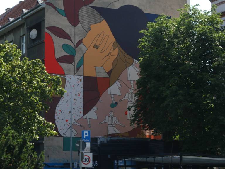 De muurschildering van Bredanaar Robin Nas in het Poolse Wroclaw.