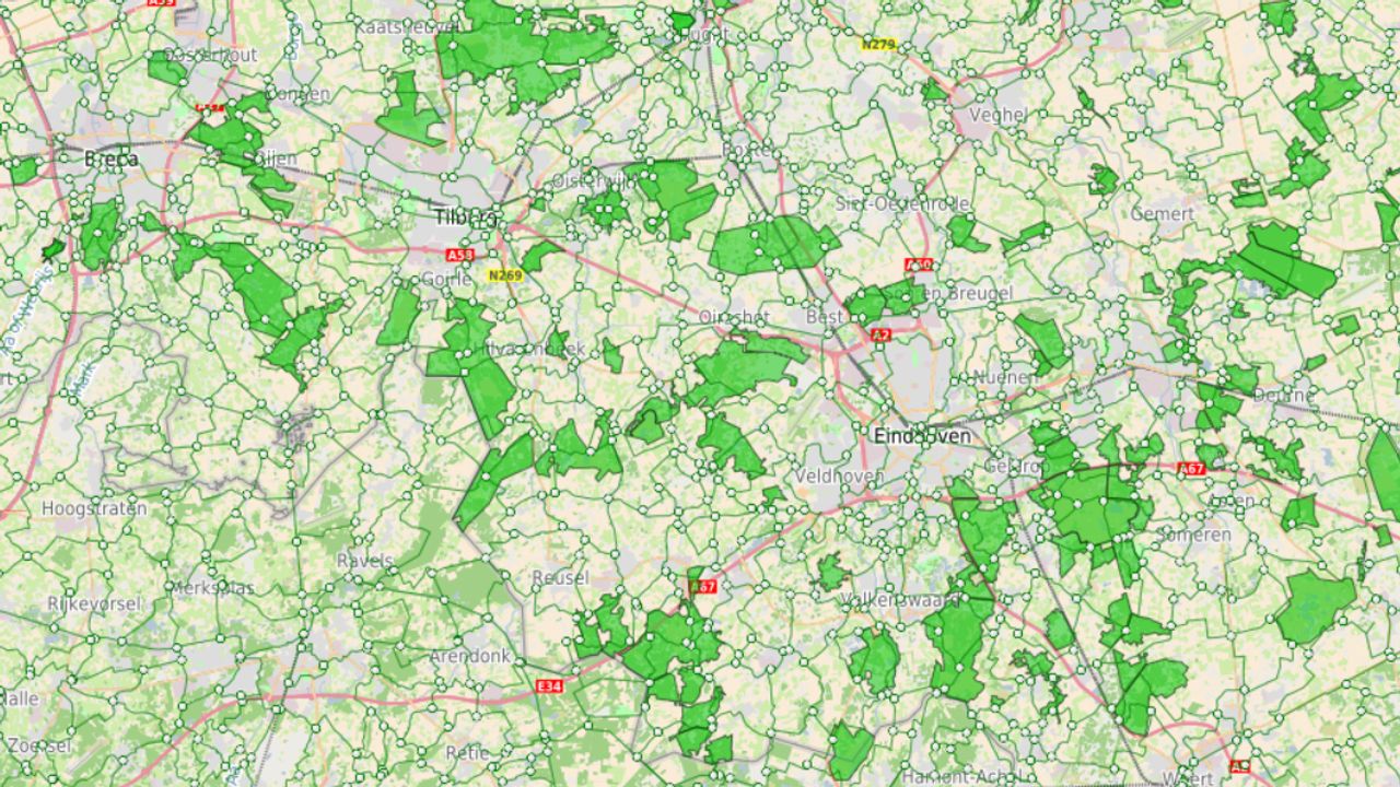 Met kleuren wordt aangegeven hoe druk het is in de Brabantse natuurgebieden (foto: VisitBrabant)