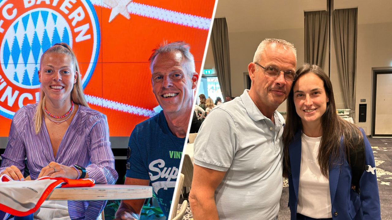 Jill met vader Gerard Bayings en papa Meindert Dijkstra met dochter Caitlin.