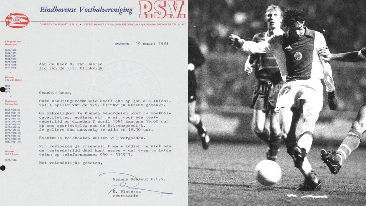 Links de brief van PSV en rechts het debuut van Marco van Basten bij Ajax (foto's: Ajax& ANP).