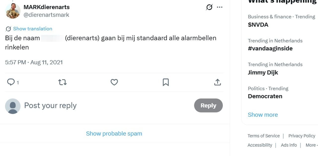 De kritische tweet van de dierenarts (Foto: X.com)