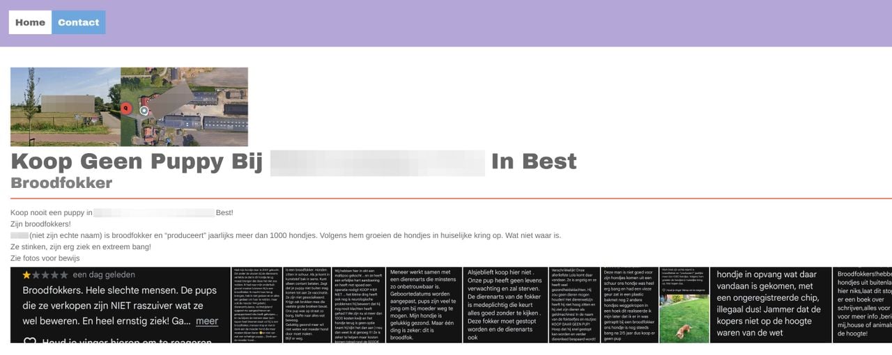 De website om te waarschuwen voor een fokker.