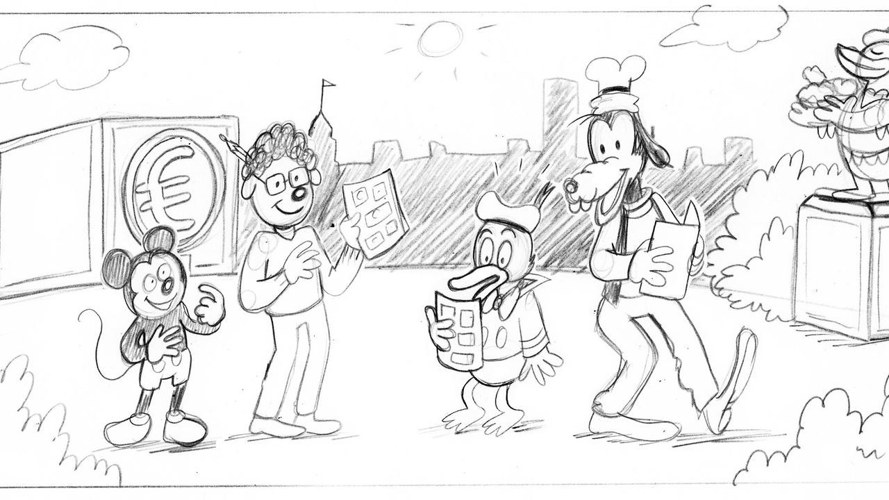 Wouter  tekende zichzelf tussen de Duckstadbewoners (foto: ©Disney).