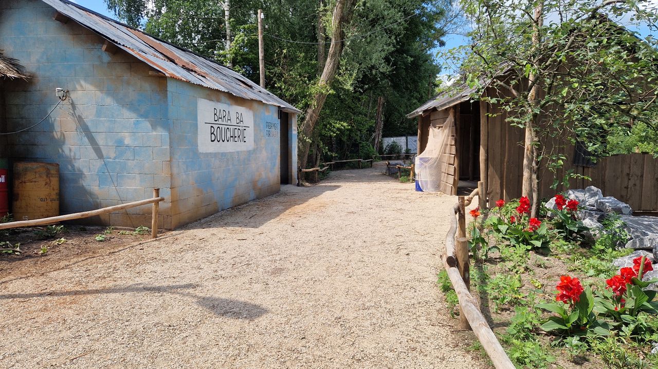 Het Afrikaanse dorp in het nieuwe gedeelte van het dierenpark (foto: Tom Berkers).