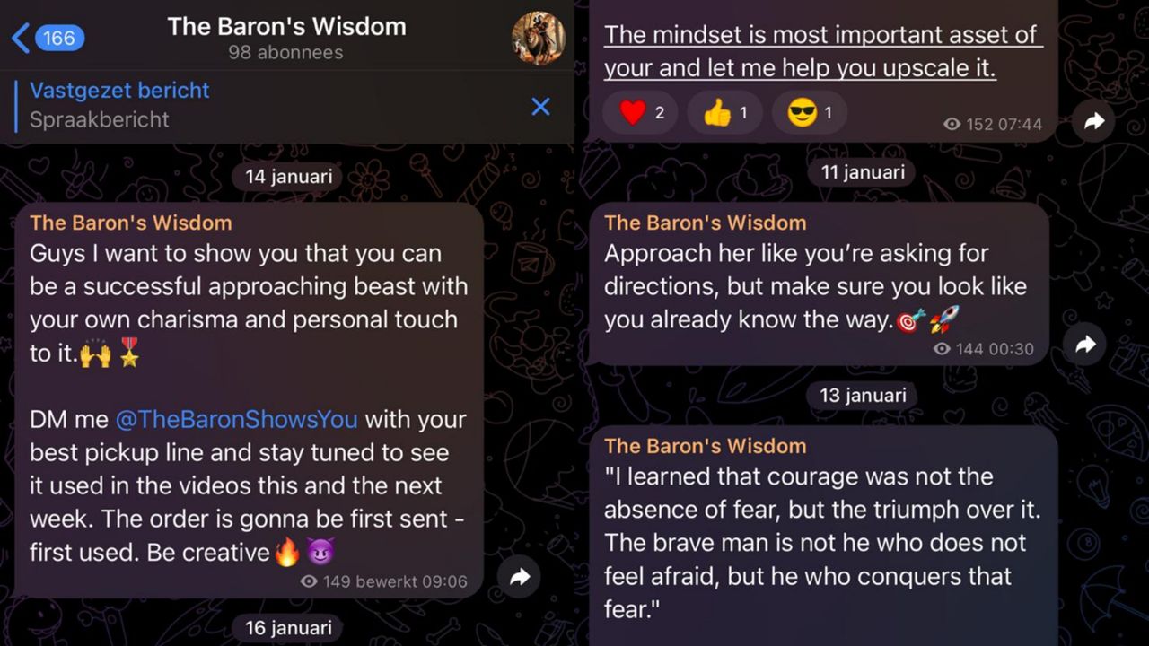 Op Telegram geeft de man tips.