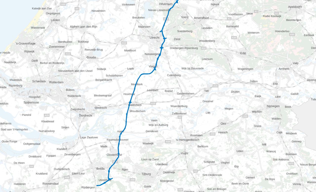 De afsluiting van de A27 (afbeelding: Rijkswaterstaat).