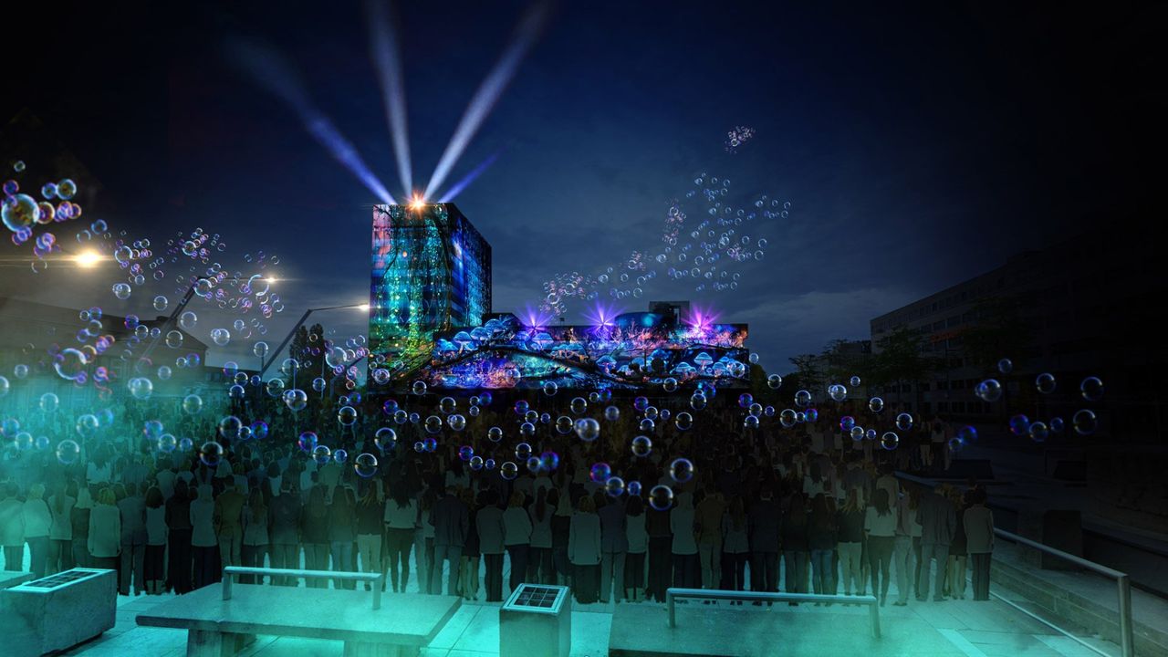 Een indruk van hoe het werk op het Stadhuisplein eruit gaat zien. 