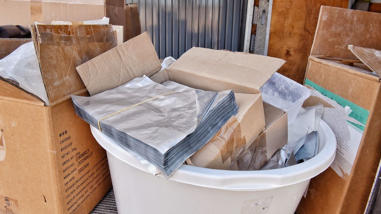 De politie vond ook verpakkingsmaterialen (foto: Toby de Kort/SQ Vision Mediaprodukties)