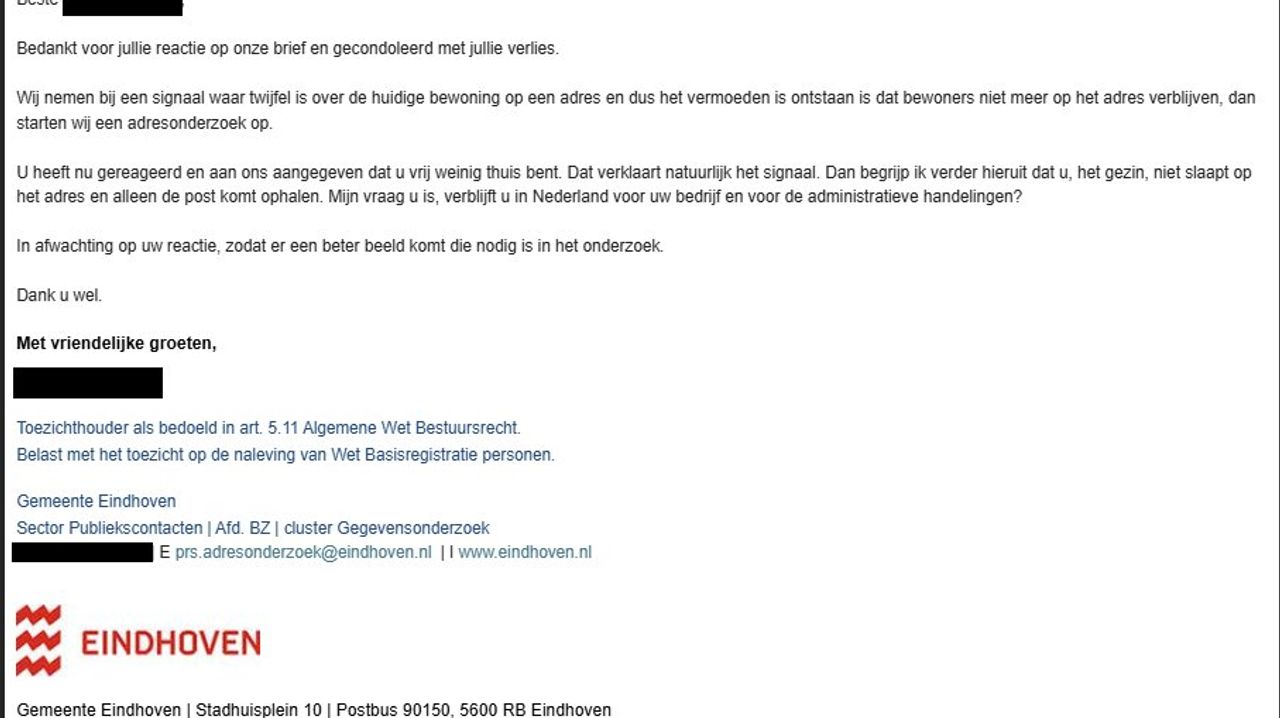 De mail die Gudule van een ambtenaar kreeg.