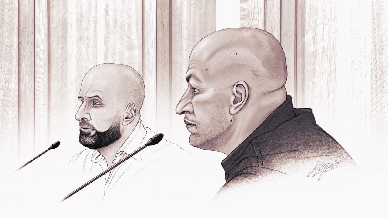 Verdachten Mustapha en Olaf (tekening: Adrien Stanziani)