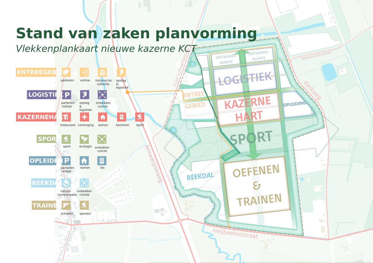 De 'vlekkenplankaart' met een mogelijke inrichting van de beoogde locatie (bron: ministerie van Defensie).