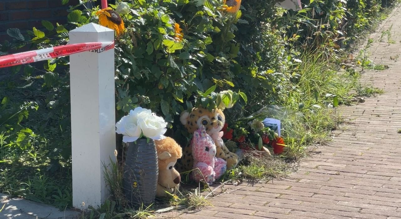 Knuffels en kaarsen voor het bewuste huis in Veldhoven (foto: Carlijn Kösters).