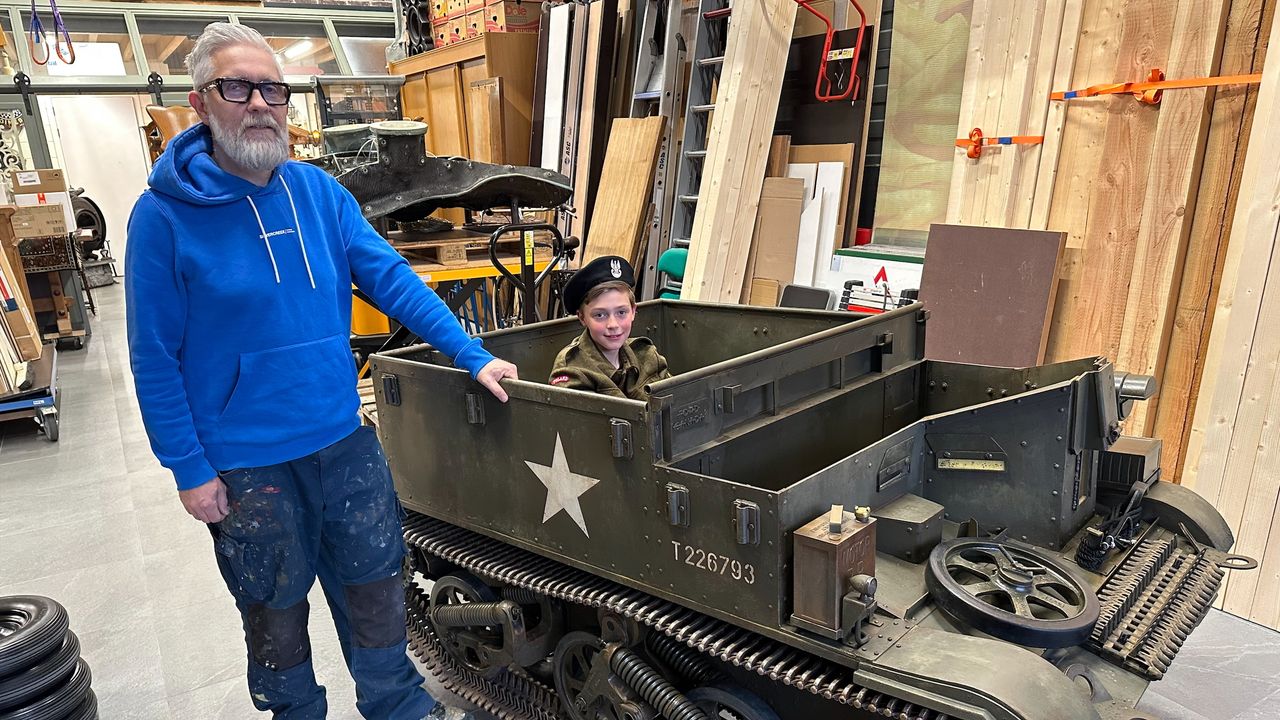 Thieme Sanders in de skeltertank en zijn vader Pim-Martijn.