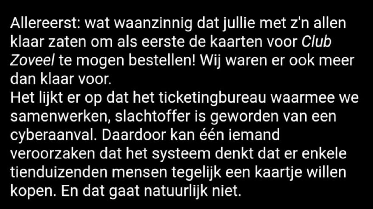 Cyberaanval legt kaartverkoop plat van Club Zoveel van Guus Meeuwis.