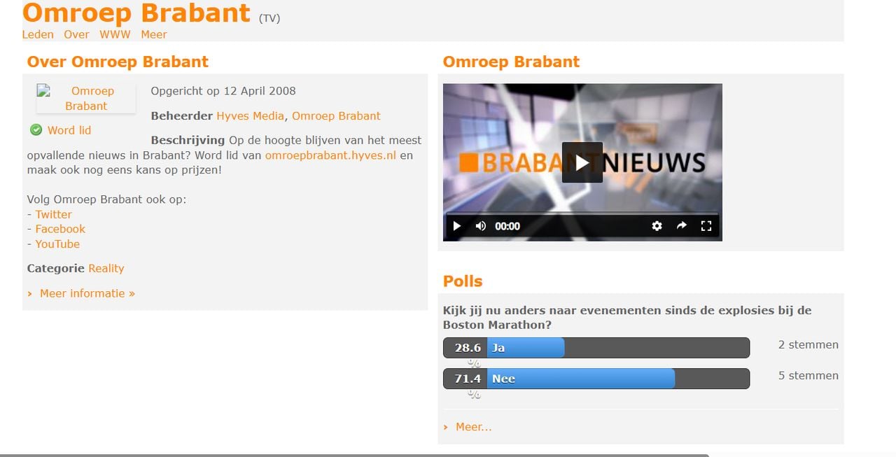 In 2013 zag het Hyves-profiel van Omroep Brabant er weer totaal anders uit.
