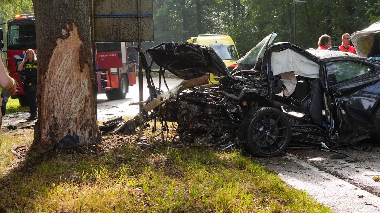 Een 31-jarige man kwam om het leven na een botsing tegen een boom (foto: Harrie Grijseels/Persbureau Heitink).