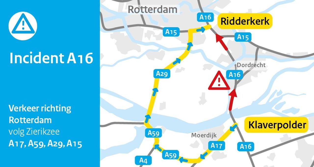De omleidingsroute (kaart: Rijkswaterstaat Verkeersinformatie).