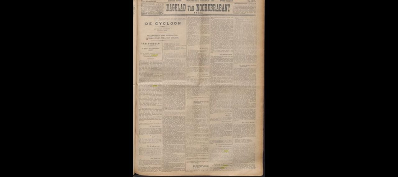 Het Dagblad van Noord-Brabant ruimt op 12 augustus de volledige voorpagina in voor de stormramp.