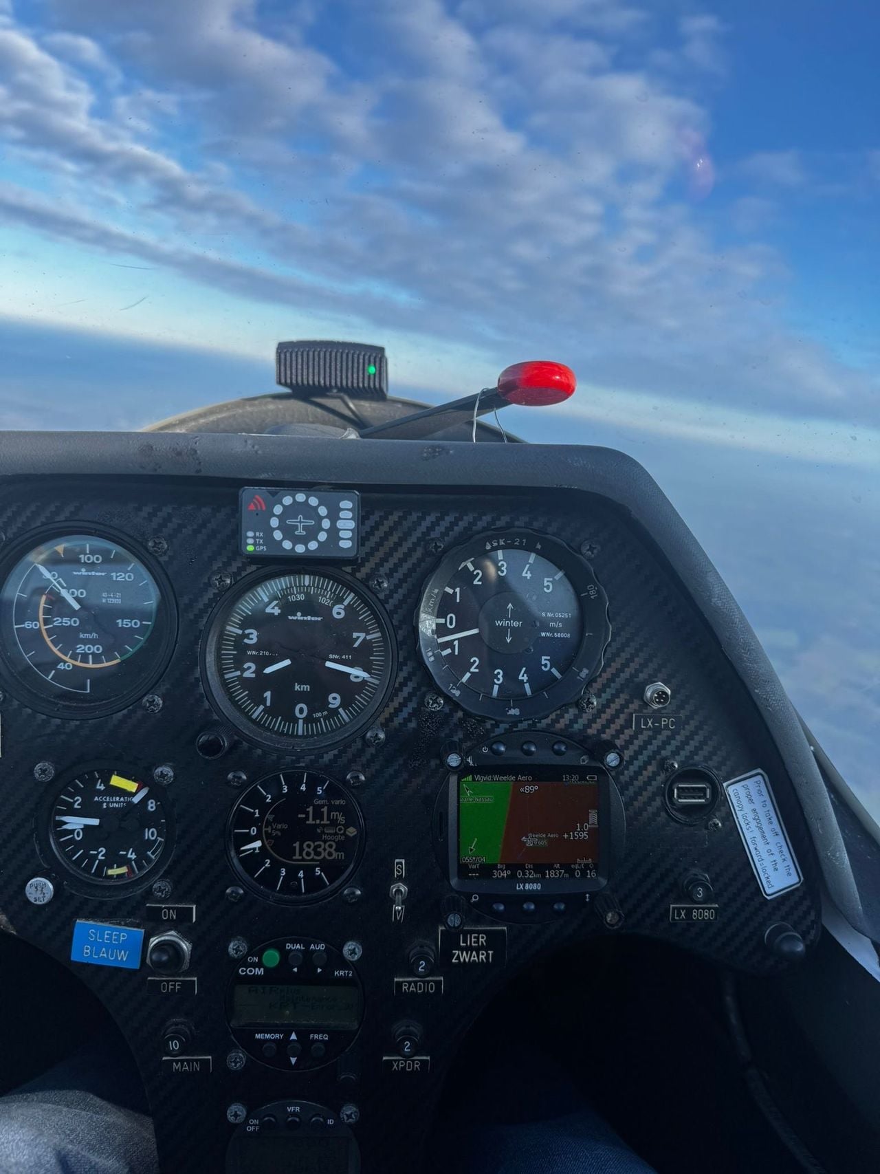 Het uitzicht van Peter in de lucht (foto: Eigen beeld).