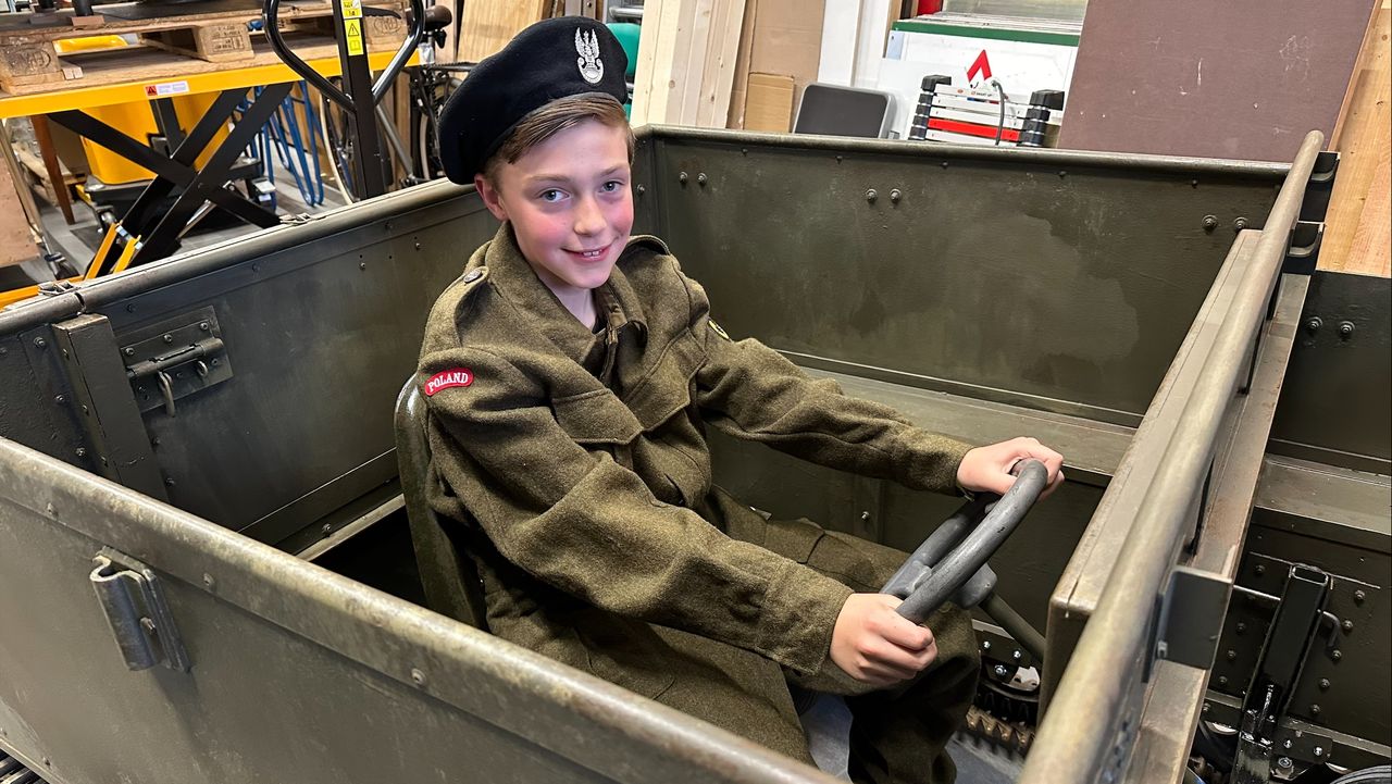 Thieme in de zelfgemaakte skeltertank.