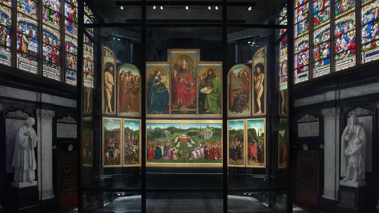 De aanbidding van het Lam Gods uit 1432 in de Sint-Baafskathedraal van Gent (foto: Wikipedia)