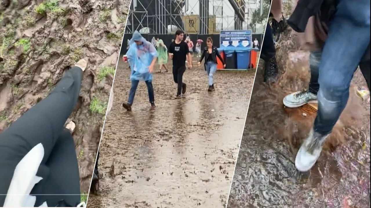 Door de extreme regenval in 2022 moesten festivalbezoekers dansen in de modder (beeld: TikTok).