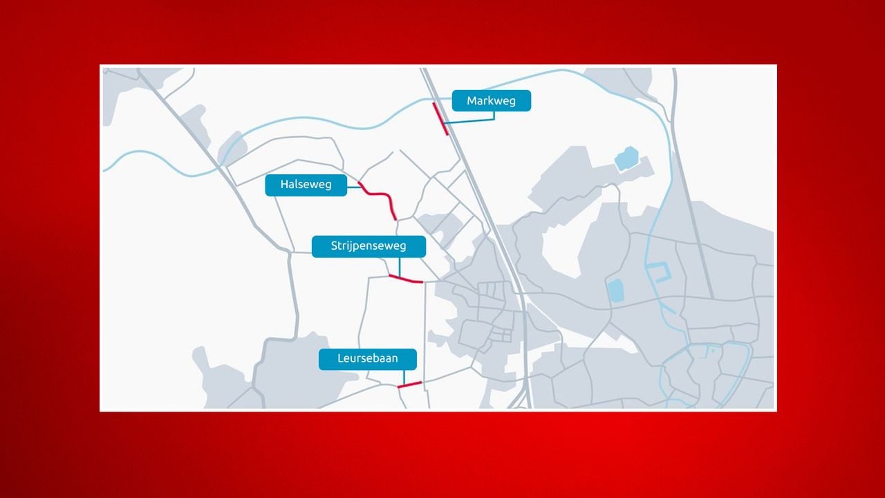 Overzicht van de wegafsluitingen rond Prinsenbeek.