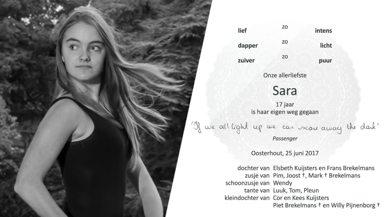 Sara Kuysters uit Oosterhout stapte op 17-jarige leeftijd uit het leven (foto's: Elsbeth Kuysters)