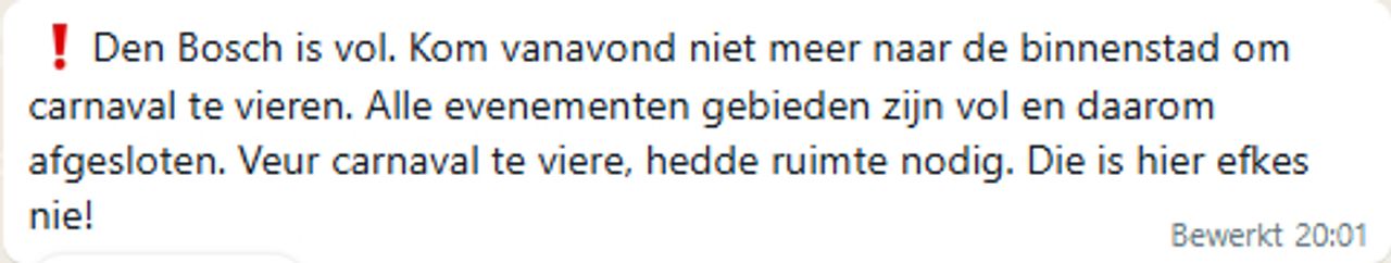 Deze oproep deelt de gemeente Den Bosch in het WhatsApp-kanaal.