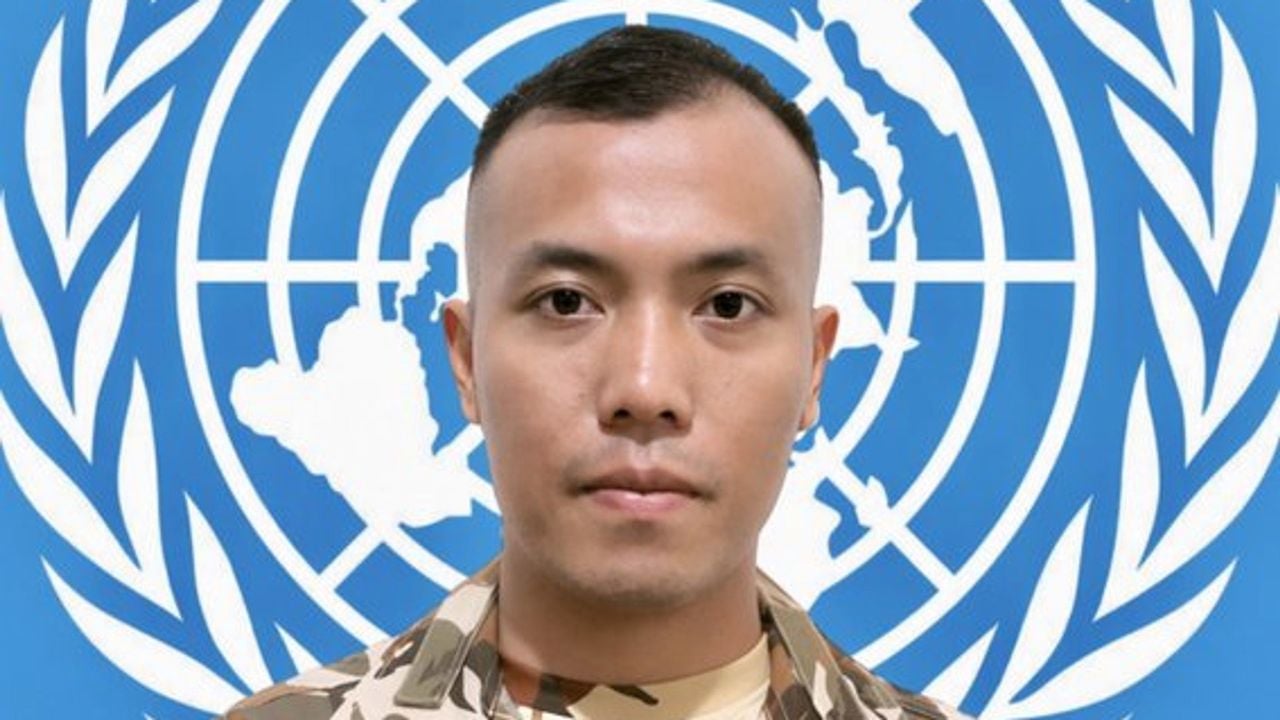 De Indonesische vredesmilitair Rico Pramudia die vorige maand werd gedood in Libanon - UNIFIL