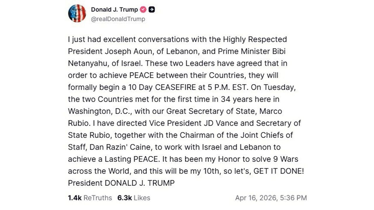 Het bericht van Trump op Truth Social - Trump/Truth Social