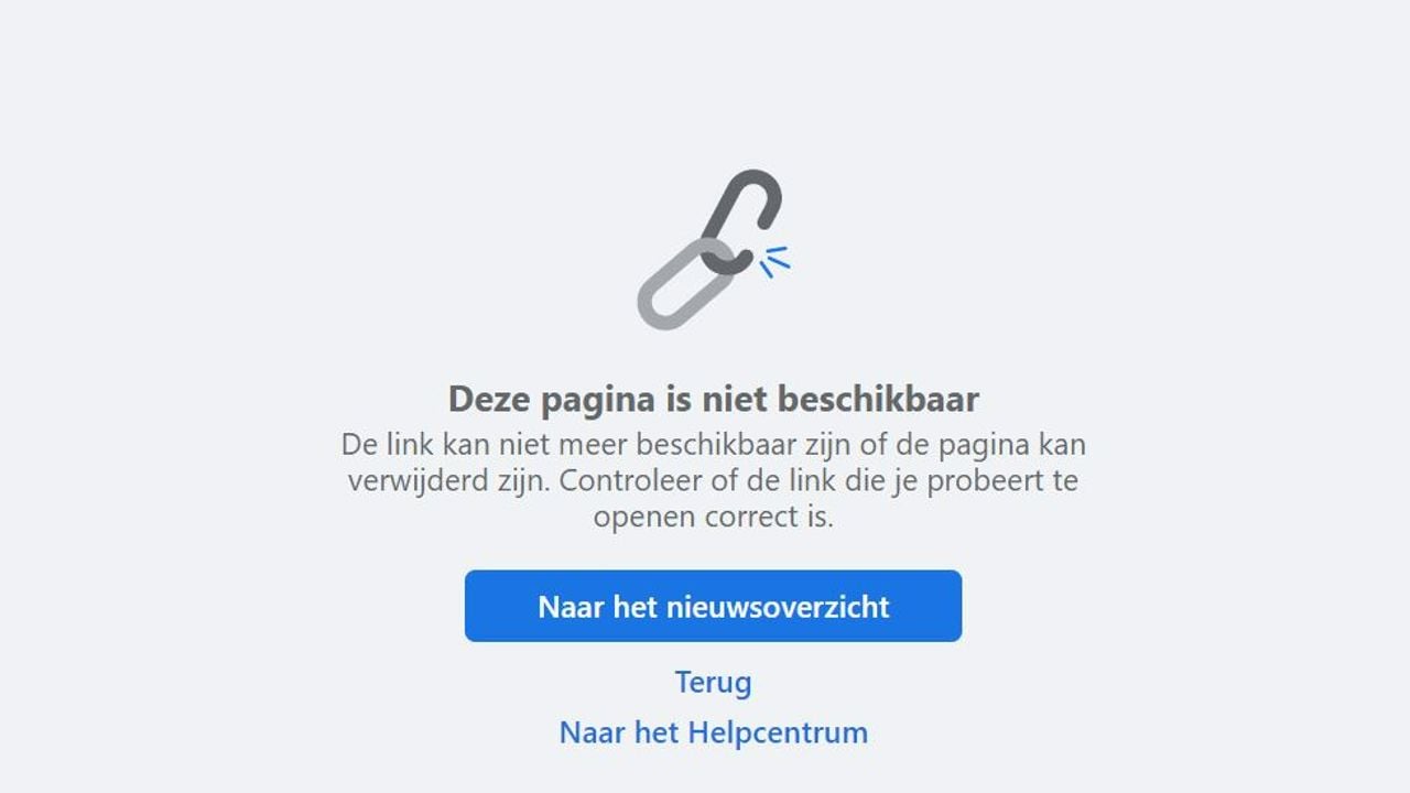 De Facebookpagina is niet meer te vinden