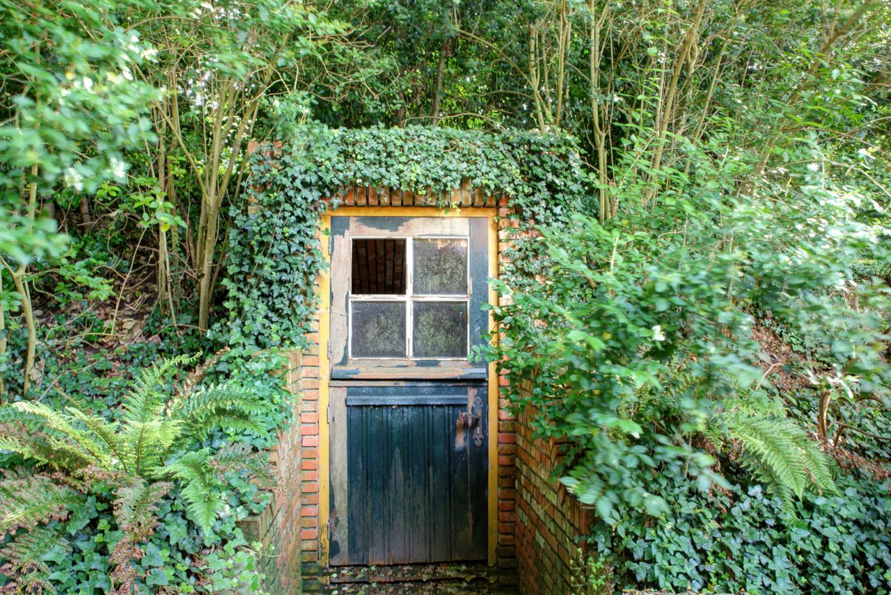 De deur naar de ijskelder zit verscholen tussen de bosjes (foto: Thuiz Makelaardij).