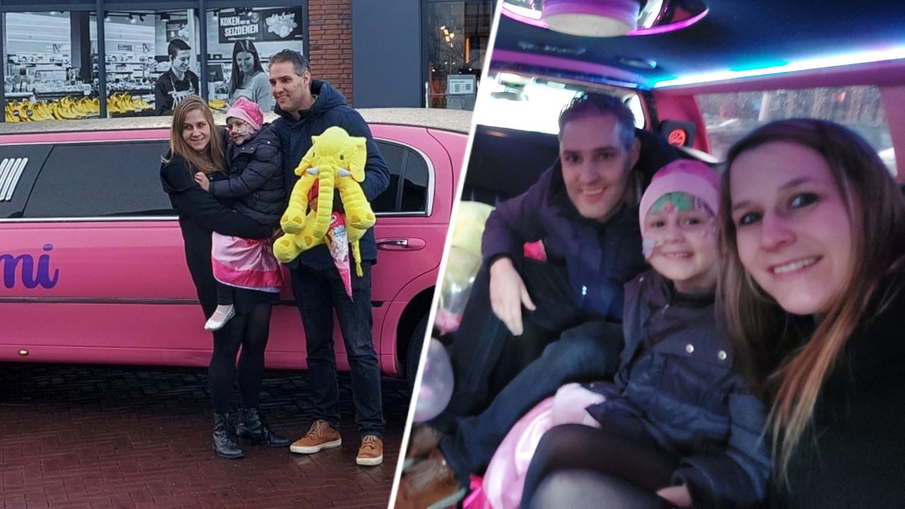 Nomi met haar ouders in de limousine (privéfoto).