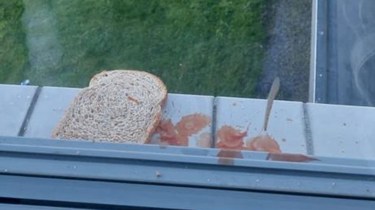 Etensresten op het balkon (foto: bewoners).