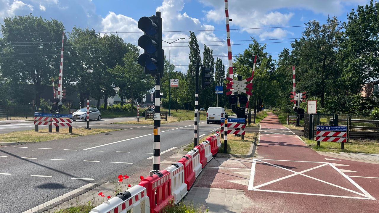 Snelfieters komen van links en ontmoeten auto's, fietsers en treinen(Foto: Alice van der Plas)