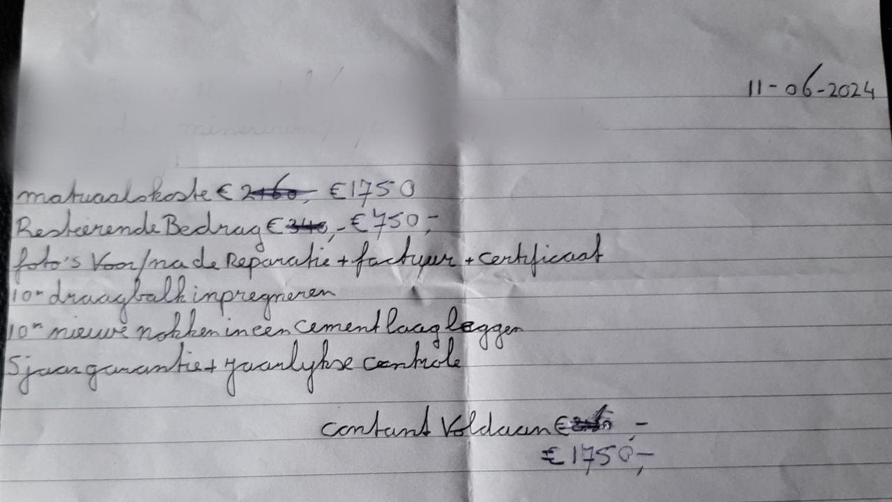 Het briefje van de nep-dakdekker.