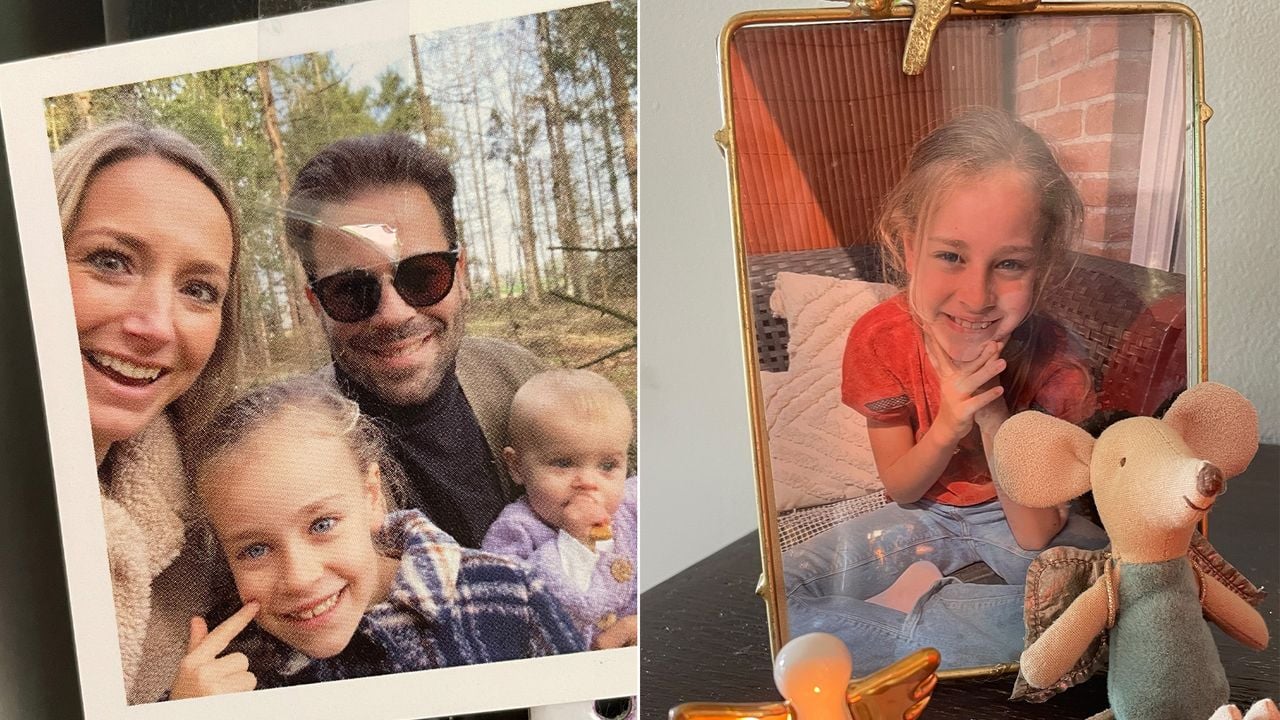 Foto's van het gezin en rechts Fenna alleen. 