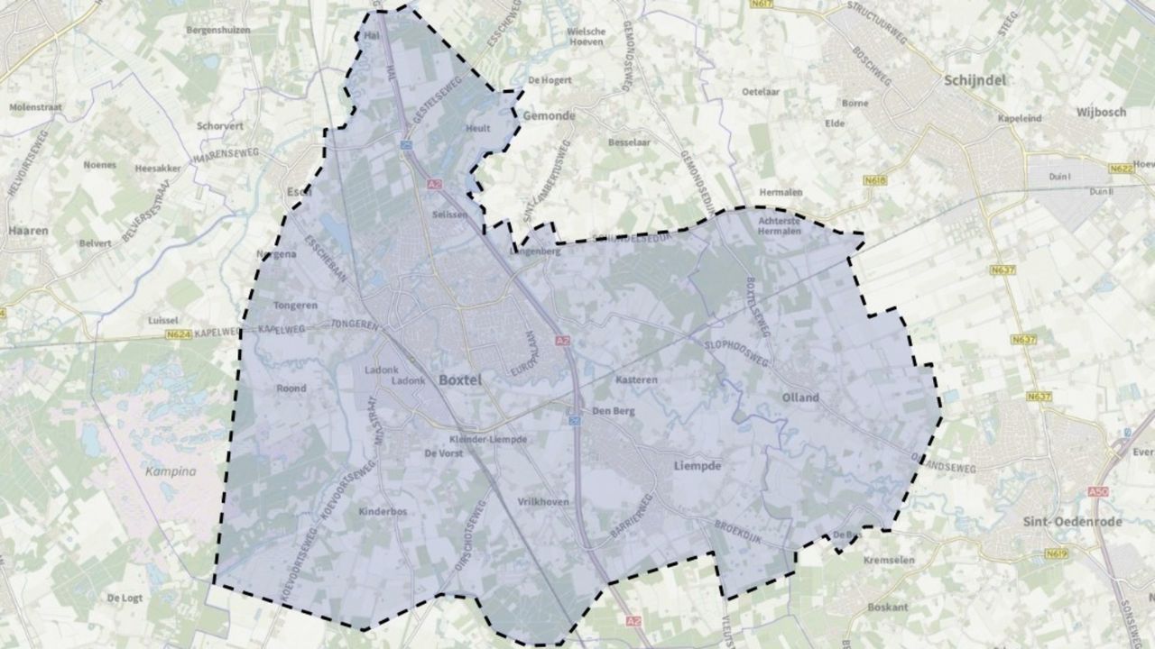 Het gebied waarin mensen drinkwater moeten koken (foto: Brabant Water).