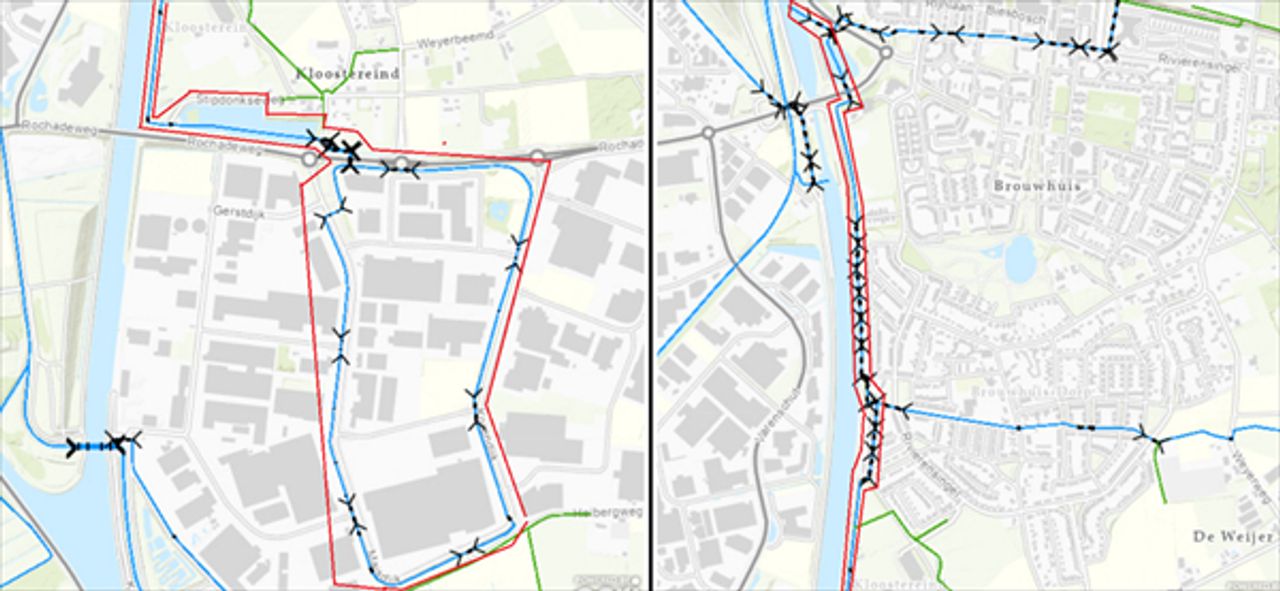 In het rode gebied geldt het advies om contact met water te vermijden. 