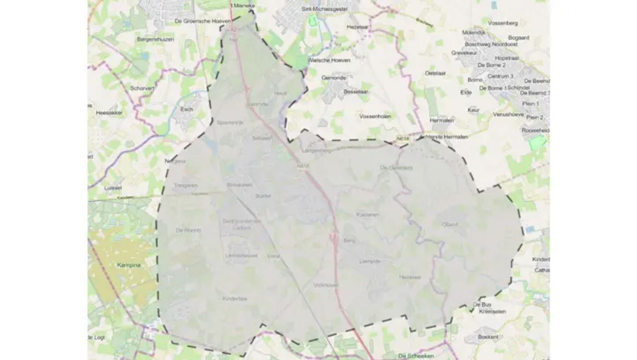 Het gebied waarin mensen drinkwater moeten koken (foto: Brabant Water).