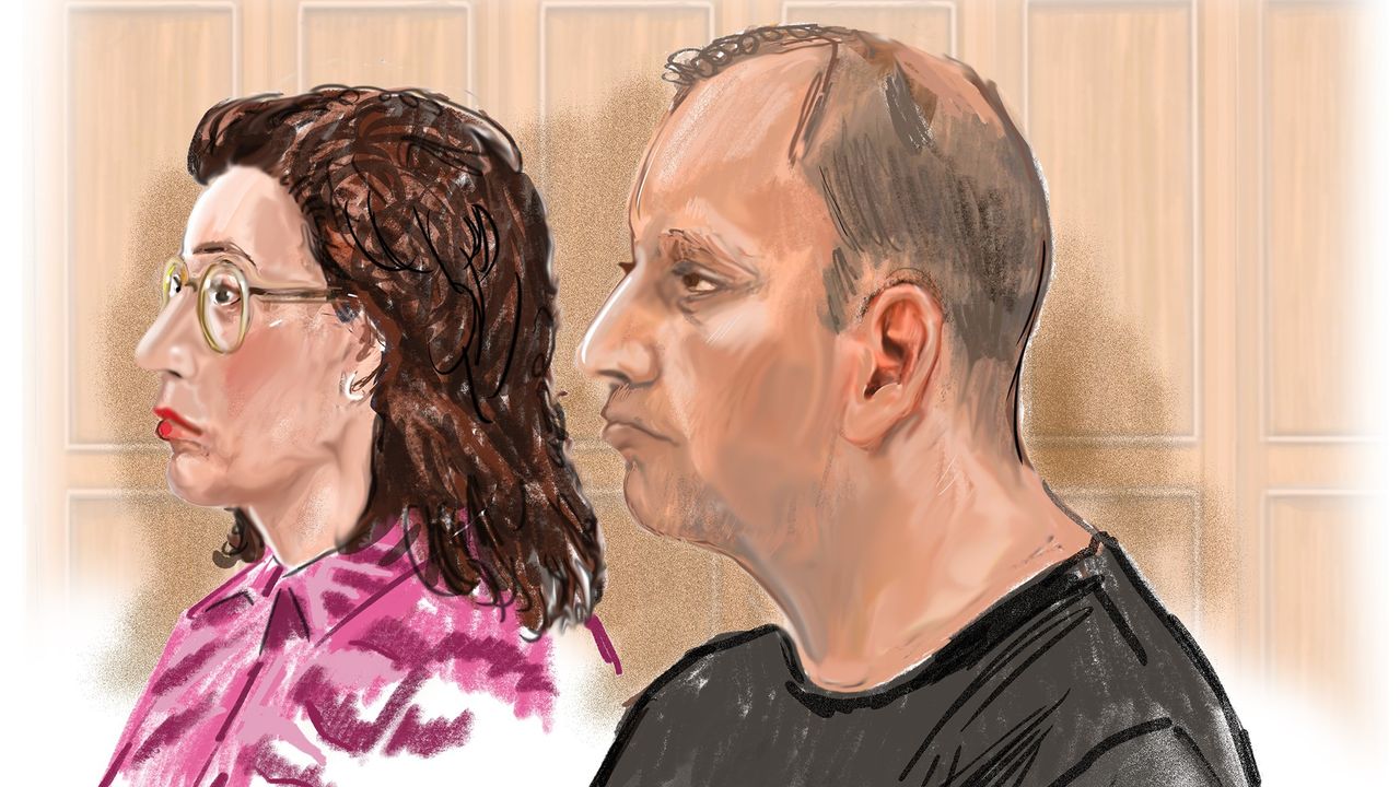 Rechtbanktekening van de verdachten (tekening: Eric Elich).