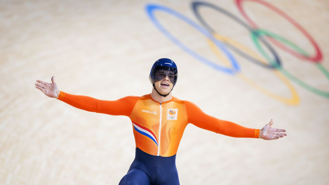 Harrie Lavreysen heeft zijn hattrick voltooid (foto: ANP / Koen van Weel).