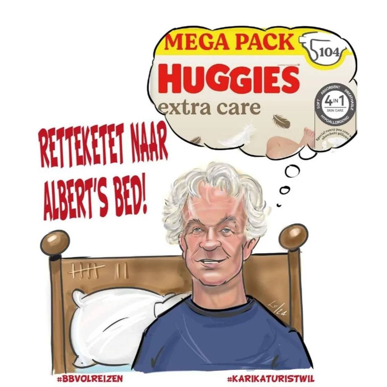 De tekening van kasteelheer Albert (Illustratie: #karikaturistwil).