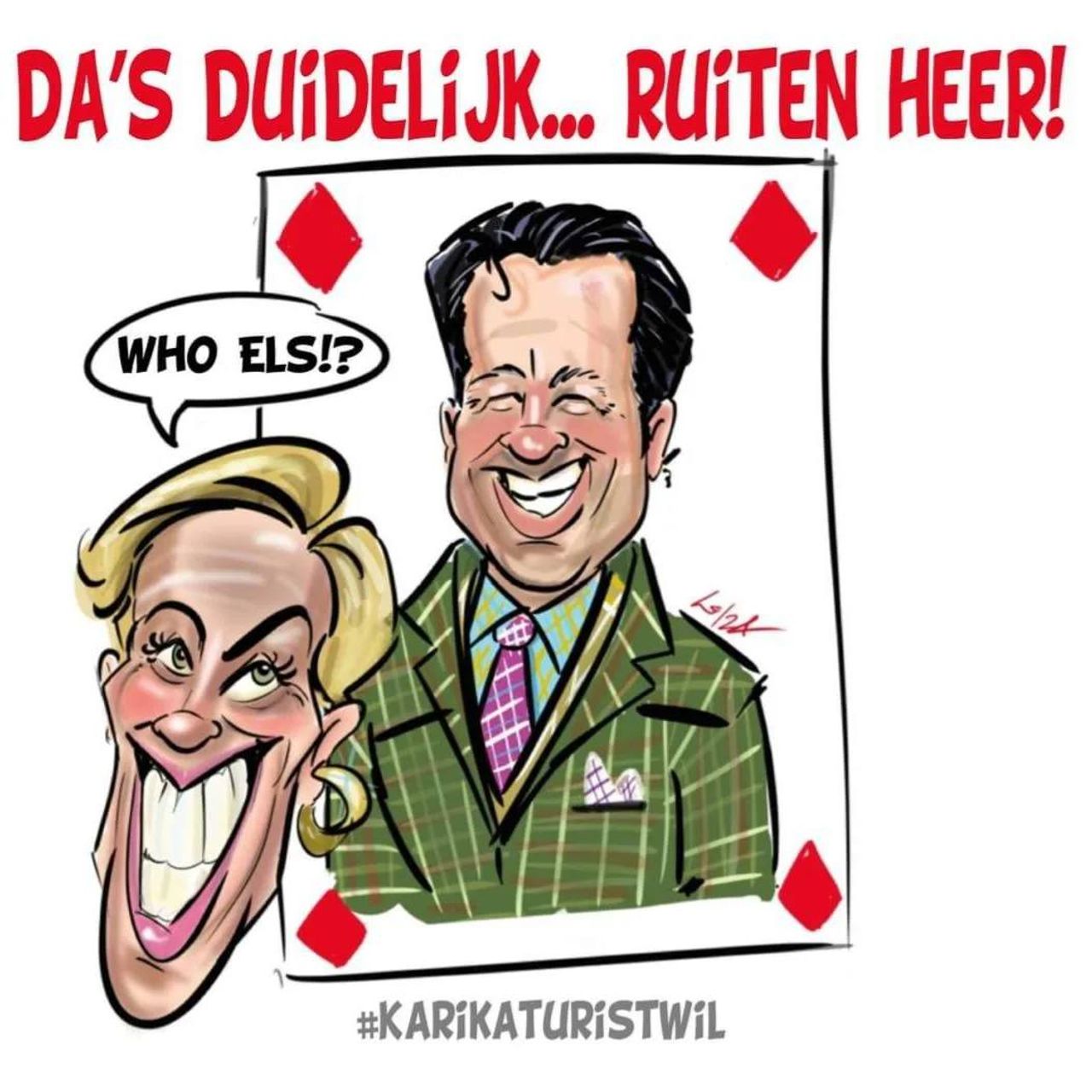 Robert-Jan als ruiten heer getekend (Illustratie: #karikaturistwil)