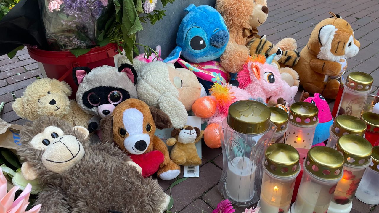 De vele knuffeltjes en kaarsen op de Markt (Foto: Rochelle Moes)