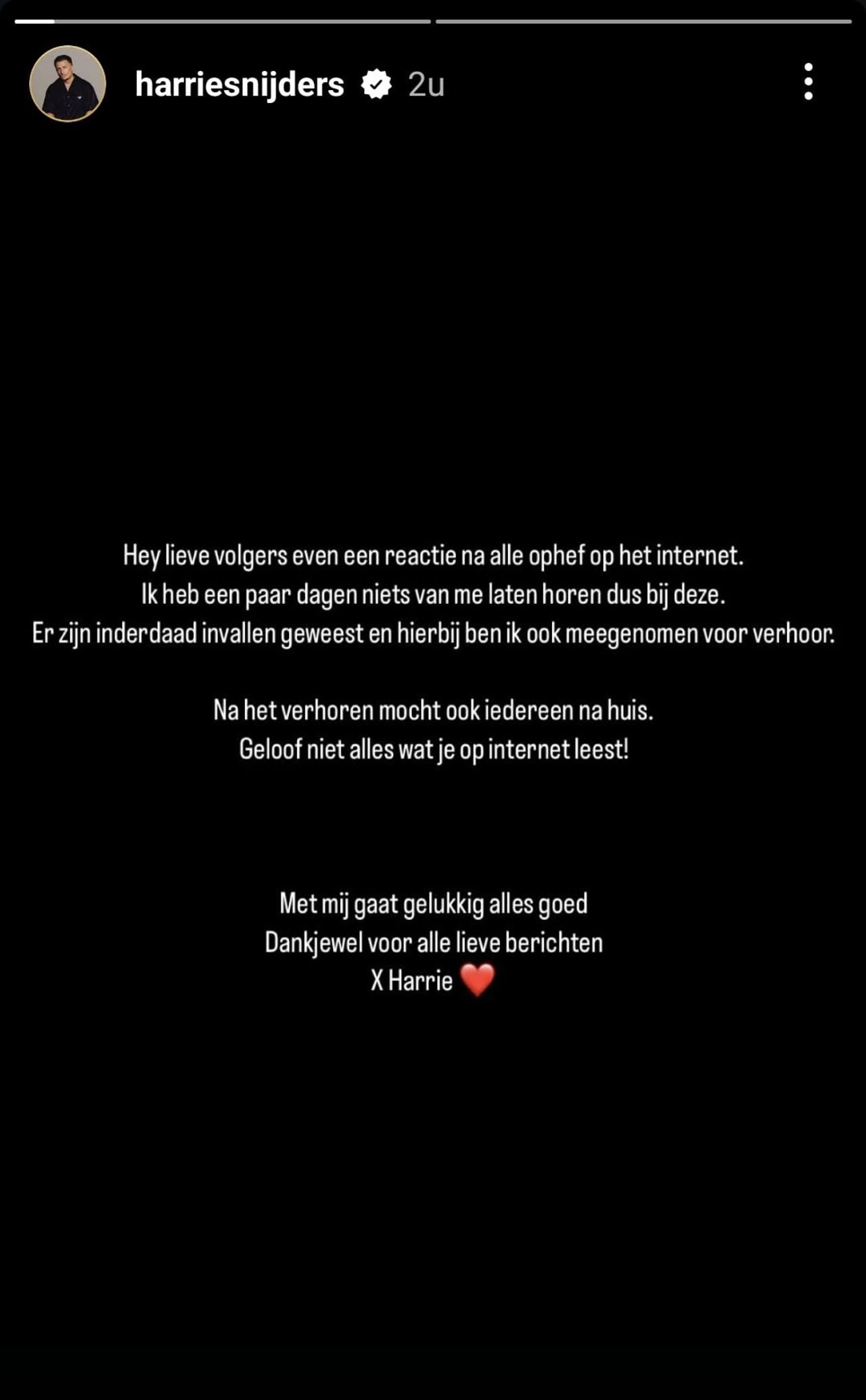 Het Instagram-verhaal van Harrie (Foto: Instagram).