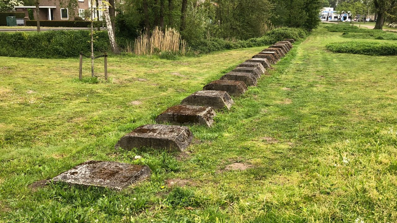 Betonnen anti-tankversperringen in Anton van Duinkerkenpark Bergen op Zoom in 2019 (foto: Willem-Jan Joachems).