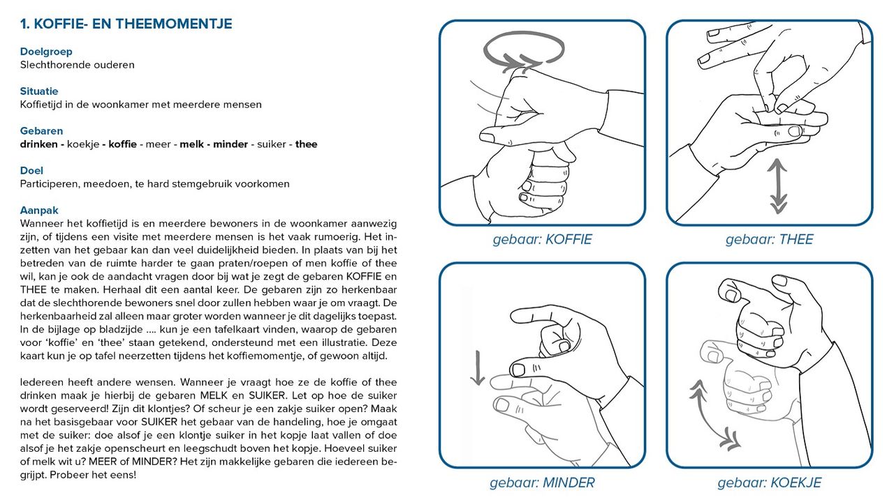 Een voorbeeld van de gebaren in het boek.